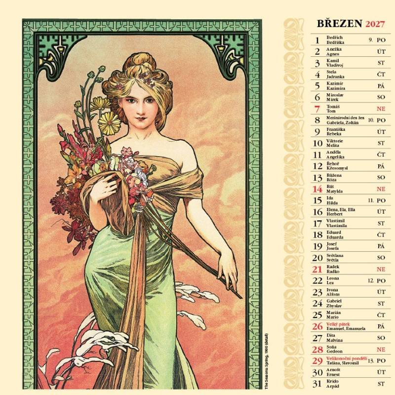 Kalendář 2027 nástěnný: ALFONS MUCHA ŠTVOREC Kalendář 2027 nástěnný: ALFONS MUCHA ŠTVOREC