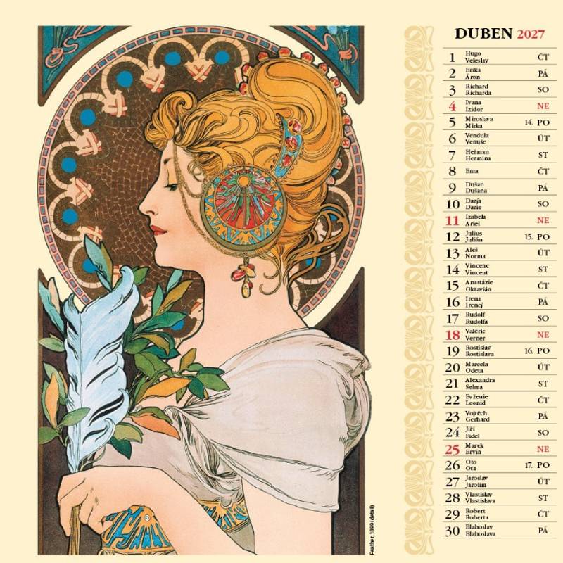 Kalendář 2027 nástěnný: ALFONS MUCHA ŠTVOREC Kalendář 2027 nástěnný: ALFONS MUCHA ŠTVOREC