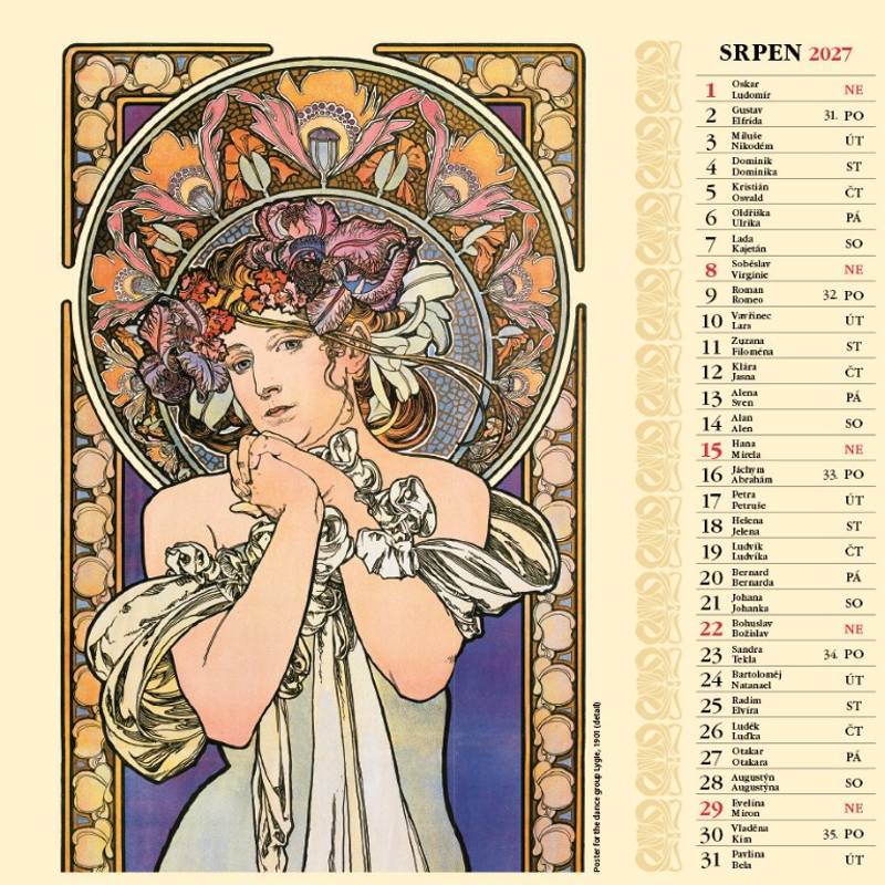 Kalendář 2027 nástěnný: ALFONS MUCHA ŠTVOREC Kalendář 2027 nástěnný: ALFONS MUCHA ŠTVOREC