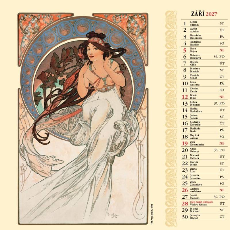 Kalendář 2027 nástěnný: ALFONS MUCHA ŠTVOREC Kalendář 2027 nástěnný: ALFONS MUCHA ŠTVOREC