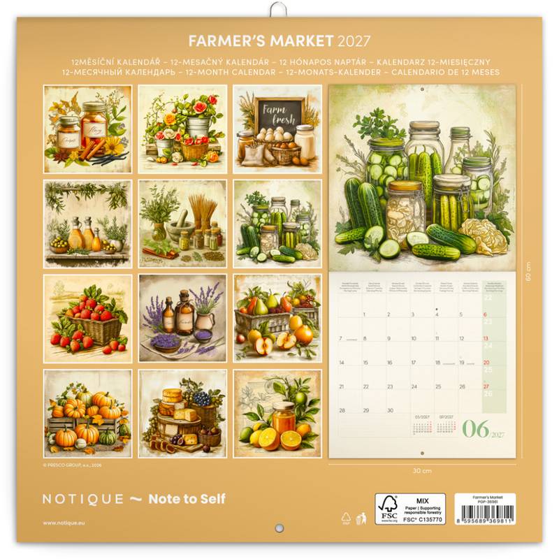 NOTIQUE Poznámkový kalendár Farmárske trhy 2027, PLASTIC FREE, 30 x 30 cm NOTIQUE Poznámkový kalendár Farmárske trhy 2027, PLASTIC FREE, 30 x 30 cm