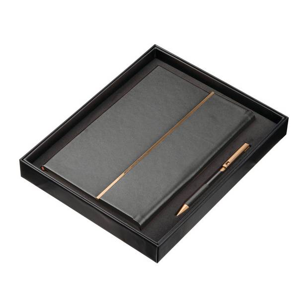 Sada zápisníku A5 a kuličkového pera, černá Sada zápisníku A5 a kuličkového pera, černá