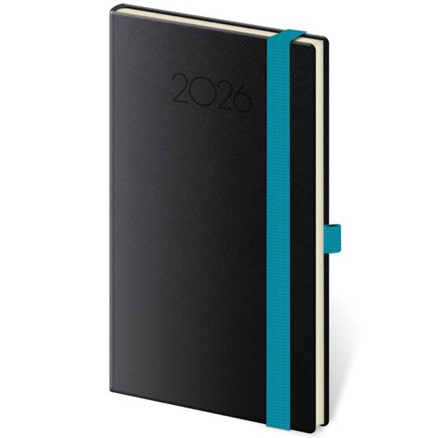 Kapesní diář New Praga černý s gumičkou, 2026 Kapesní diář New Praga černý s gumičkou, 2026