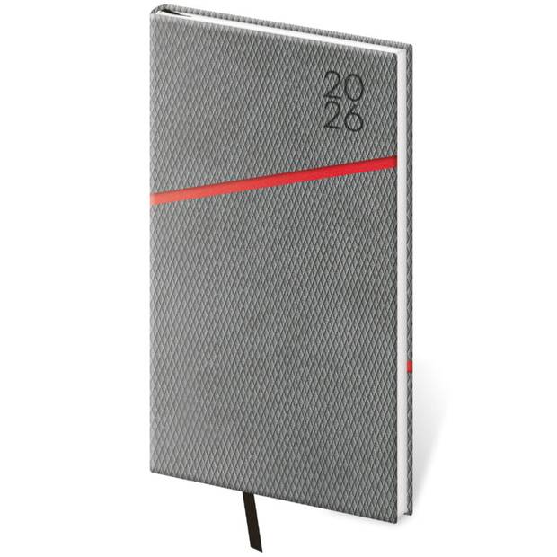 Kapesní diář Grife šedo/červený, 2026 Kapesní diář Grife šedo/červený, 2026