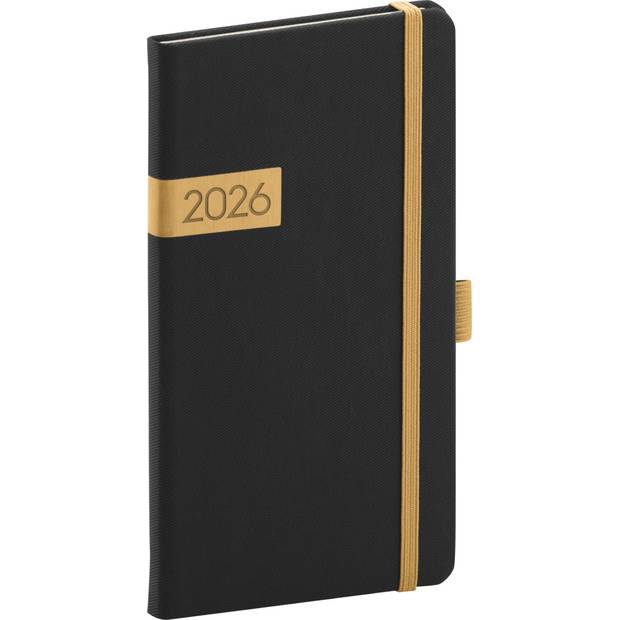 NOTIQUE Kapesní diář Twill 2026, černo-zlatý, 9 x 15,5 cm NOTIQUE Kapesní diář Twill 2026, černo-zlatý, 9 x 15,5 cm
