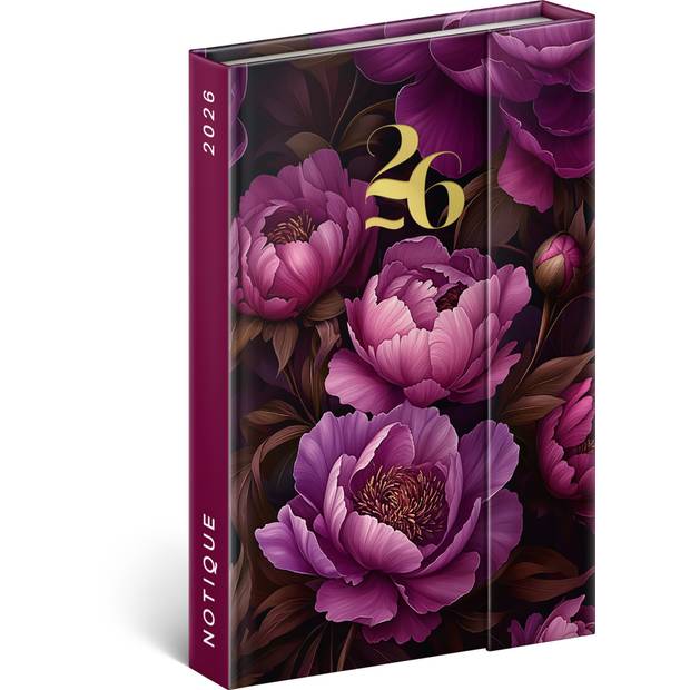 NOTIQUE Týdenní magnetický diář Fialové květy 2026, 11 x 16 cm NOTIQUE Týdenní magnetický diář Fialové květy 2026, 11 x 16 cm