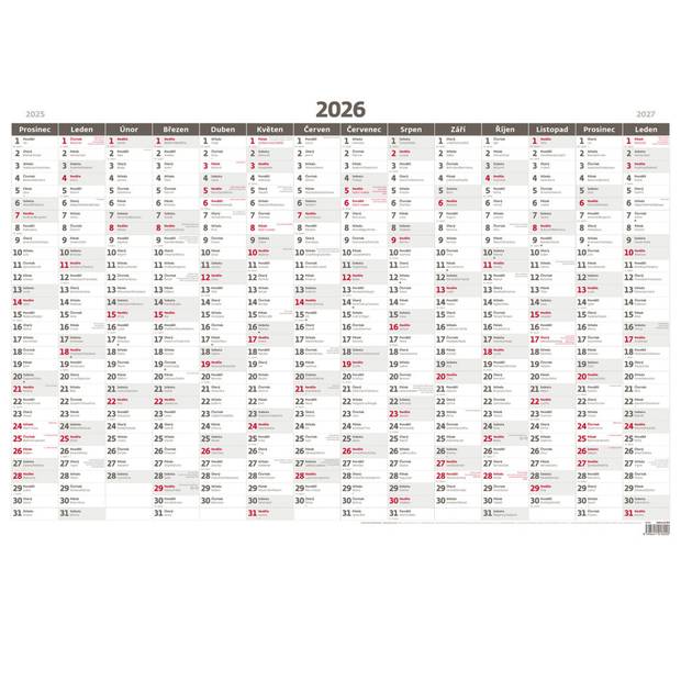 Plánovací roční mapa A1 bezobrázková, 2026 Plánovací roční mapa A1 bezobrázková, 2026