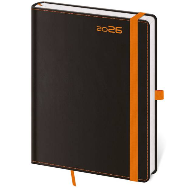 Denní diář A5 Black Orange s poutkem, 2026 Denní diář A5 Black Orange s poutkem, 2026