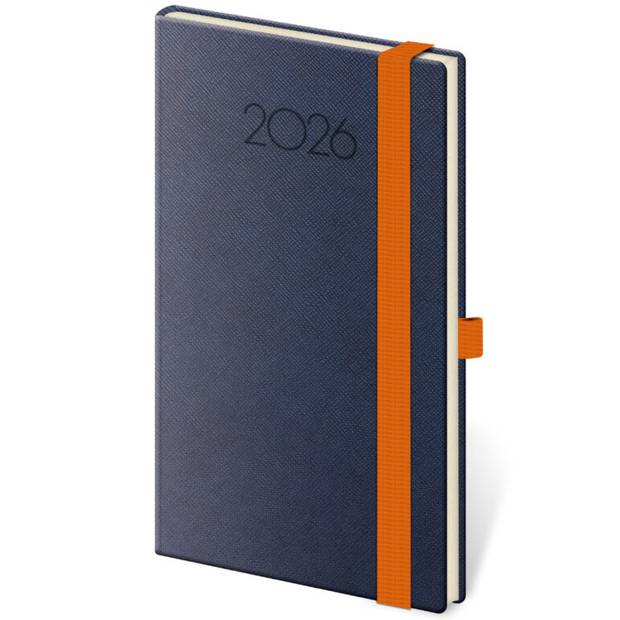 Kapesní diář New Praga modrý s gumičkou, 2026 Kapesní diář New Praga modrý s gumičkou, 2026