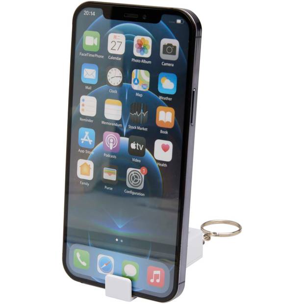 Aggia bambusový stojan na telefon s antistresovou hračkou z recykl. plastu, bílá Aggia bambusový stojan na telefon s antistresovou hračkou z recykl. plastu, bílá