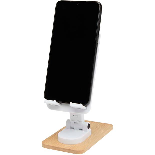 Alfirk skládací stojan na telefon z recykl. plastu s bambusovými detaily, bílá Alfirk skládací stojan na telefon z recykl. plastu s bambusovými detaily, bílá