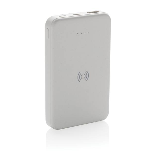 Bezdrátová powerbanka 5000 mAh 5W z RCS recyklovaného plastu, bílá Bezdrátová powerbanka 5000 mAh 5W z RCS recyklovaného plastu, bílá
