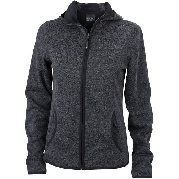 James&Nicholson | JN588, Dámská fleece bunda s kapucí, šedá Dark Mel.-černá, S James&Nicholson | JN588, Dámská fleece bunda s kapucí, šedá Dark Mel.-černá, S