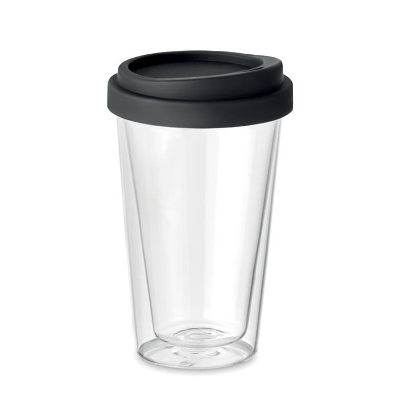 BIELO TUMBLER sklenený pohár s viečkom, čierna BIELO TUMBLER sklenený pohár s viečkom, čierna