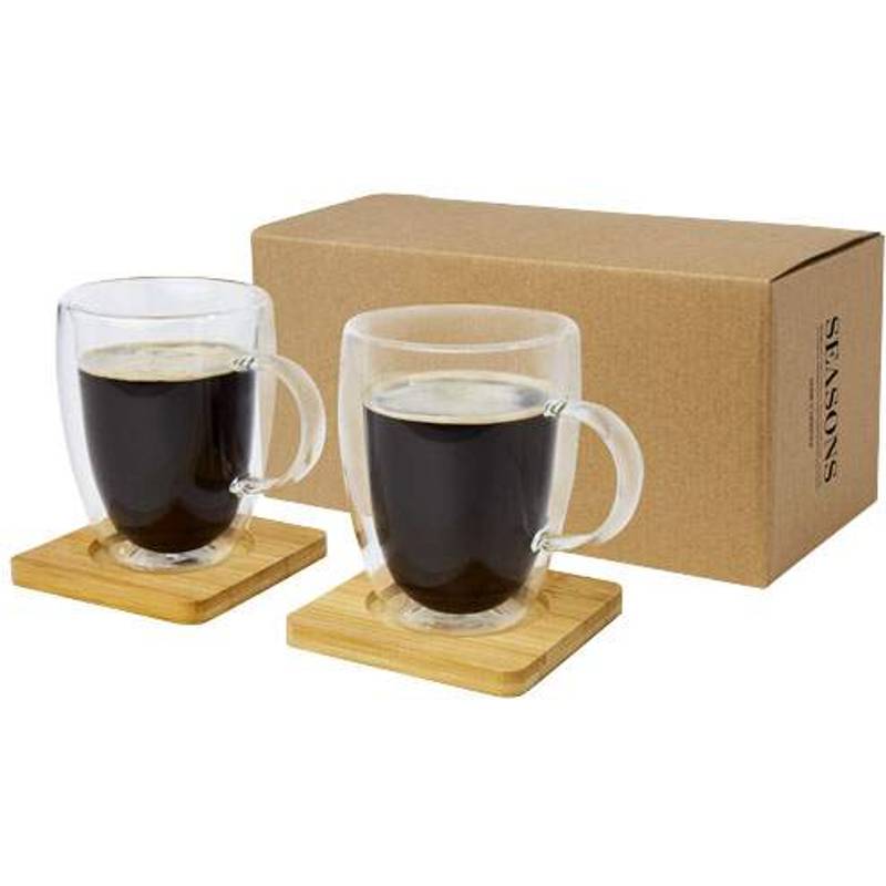 Manti Sklenená šálka 2ks s dvojitou stenou a bambusovou podšálkou, 350ml, hnedá Manti Sklenená šálka 2ks s dvojitou stenou a bambusovou podšálkou, 350ml, hnedá