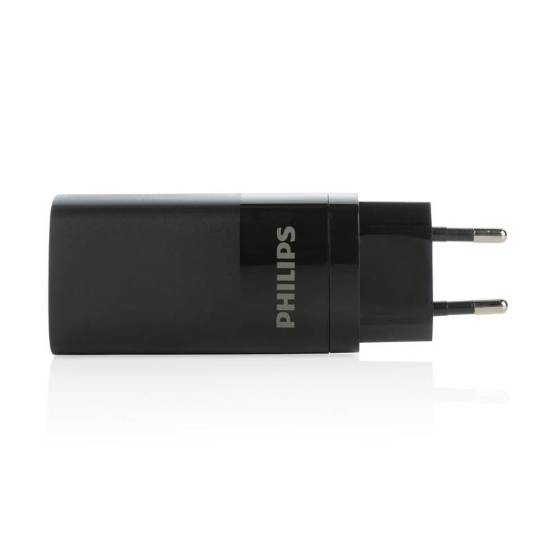 Philips 65W ultra rýchla PD 3-portová USB stenová nabíjačka, čierna Philips 65W ultra rýchla PD 3-portová USB stenová nabíjačka, čierna