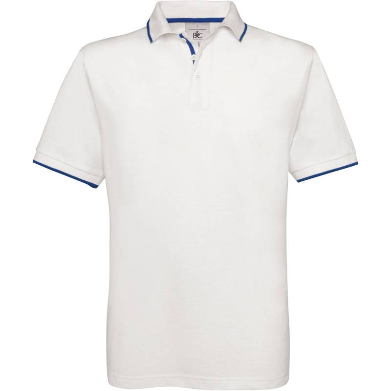 B&C | Safran Sport, Piqué polo s prúžkom, biela/modrá royal, S B&C | Safran Sport, Piqué polo s prúžkom, biela/modrá royal, S