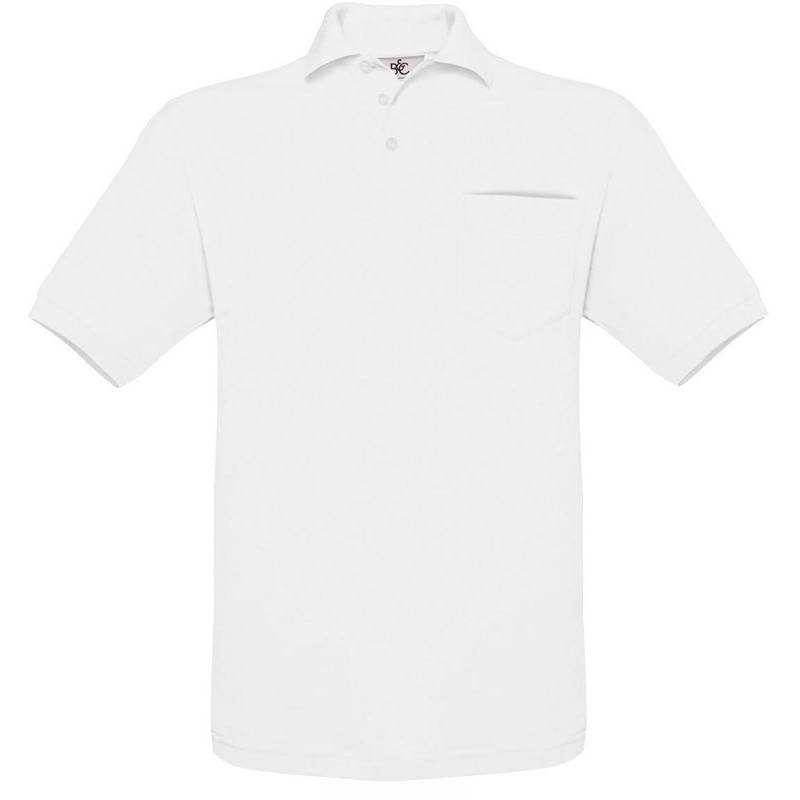 B&C | Safran Pocket, Piqué polo s náprsným vreckom, biela, M B&C | Safran Pocket, Piqué polo s náprsným vreckom, biela, M