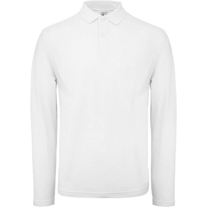 B&C | ID.001 LSL, Pánské piqué polo s dlouhým rukávem, bílá, XS B&C | ID.001 LSL, Pánské piqué polo s dlouhým rukávem, bílá, XS