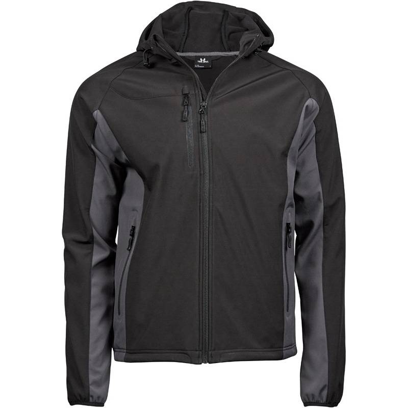 Tee Jays | 9514, Pánská 3-vrstvá softshell bunda s kapucí, černá - šedá dark, S Tee Jays | 9514, Pánská 3-vrstvá softshell bunda s kapucí, černá - šedá dark, S
