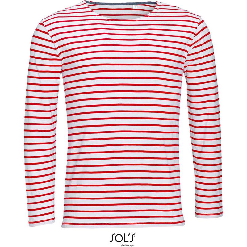 SOL'S | Marine Men, Pánské tričko s dl. rukávem, bílá - červená, S SOL'S | Marine Men, Pánské tričko s dl. rukávem, bílá - červená, S