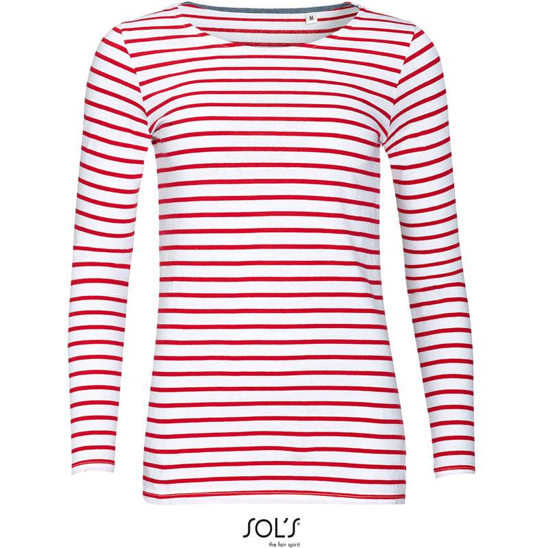 SOL'S | Marine Women, Dámské tričko s dl. rukávem, bílá - červená, XS SOL'S | Marine Women, Dámské tričko s dl. rukávem, bílá - červená, XS