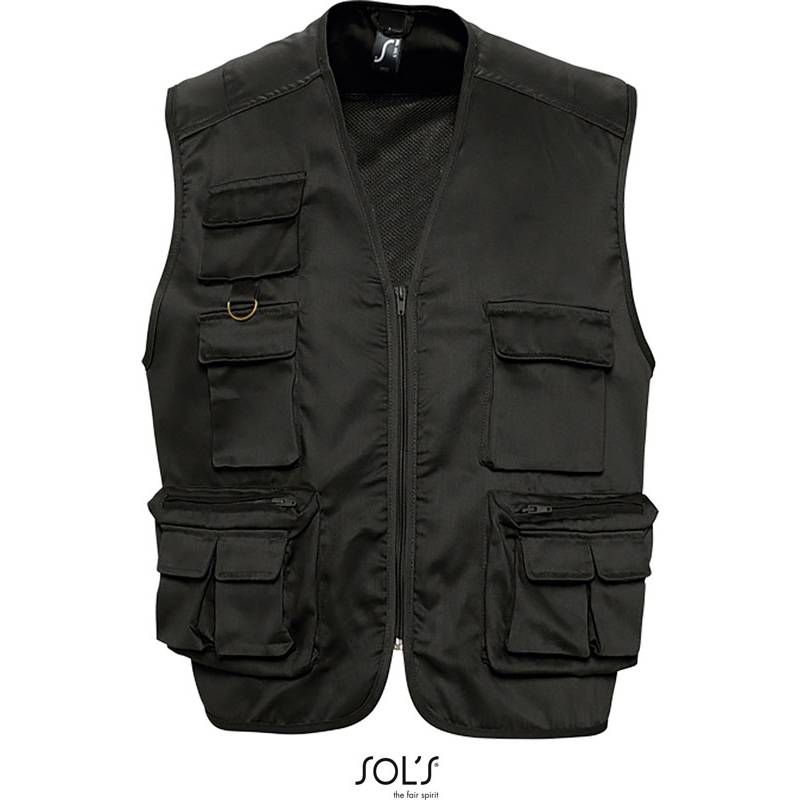 SOL'S | Wild, Unisex vesta "Safari", čierna, S SOL'S | Wild, Unisex vesta "Safari", čierna, S