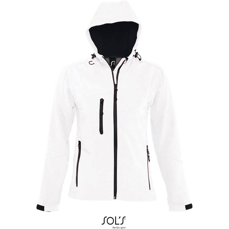 SOL'S | Replay Women, Dámská 3-vrst. softshell. bunda s kapucí, bílá, S SOL'S | Replay Women, Dámská 3-vrst. softshell. bunda s kapucí, bílá, S