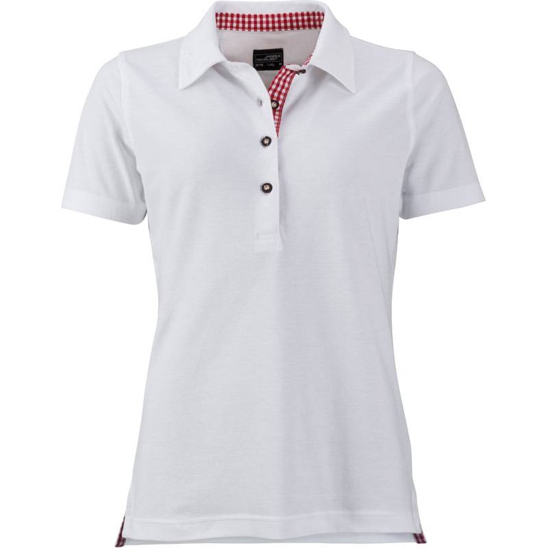James & Nicholson | JN 715, Dámské piqué polo, bílá - červená, S James & Nicholson | JN 715, Dámské piqué polo, bílá - červená, S