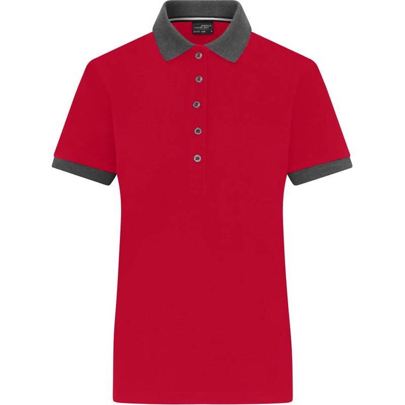 James & Nicholson | JN 1303, Dámské piqué polo, červená - šedá melange, XS James & Nicholson | JN 1303, Dámské piqué polo, červená - šedá melange, XS