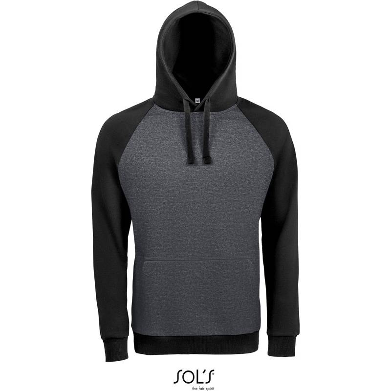 SOL'S | Seattle, Unisex 2-barevná raglánová mikina s kapucí, šedá ch. m. - černá, XS SOL'S | Seattle, Unisex 2-barevná raglánová mikina s kapucí, šedá ch. m. - černá, XS