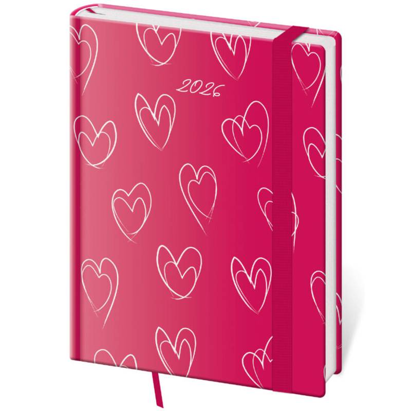 Týždenný diár B6 Vario Hearts s gumičkou, 2026 Týždenný diár B6 Vario Hearts s gumičkou, 2026