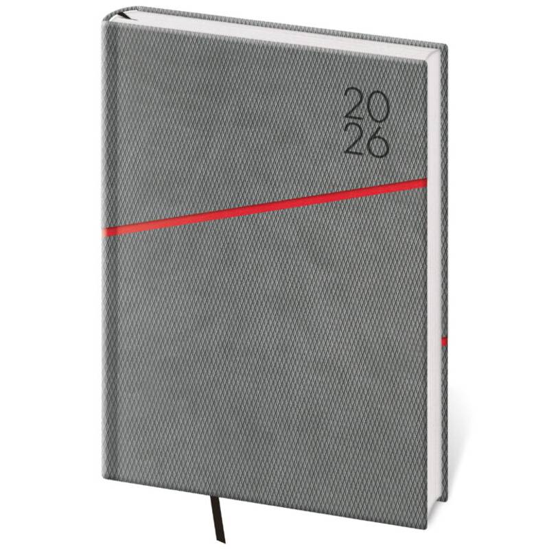Týždenný diár A5 Grife sivo/červený, 2026 Týždenný diár A5 Grife sivo/červený, 2026