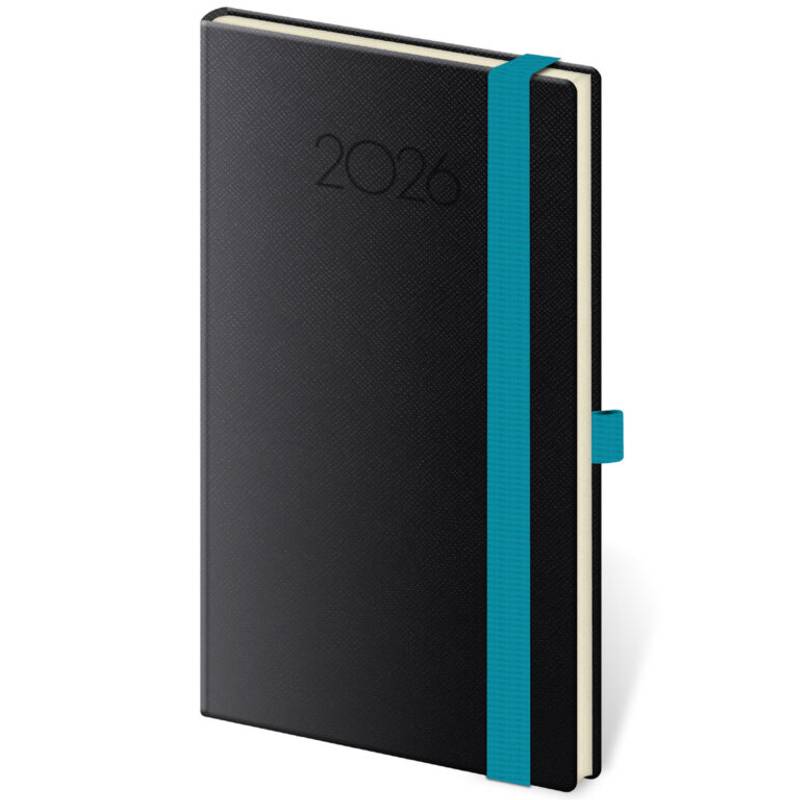 Kapesní diář New Praga černý s gumičkou, 2026 Kapesní diář New Praga černý s gumičkou, 2026