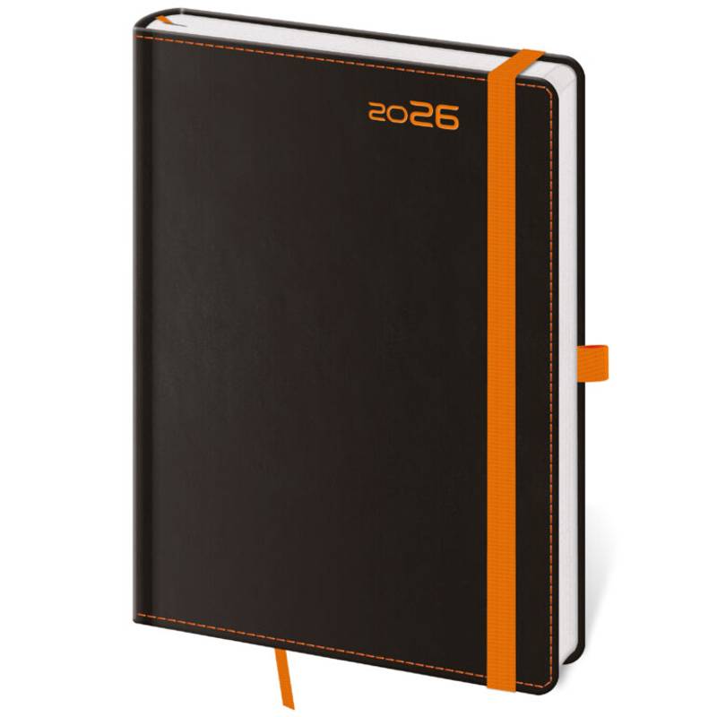 Týdenní diář B6 Black Orange s poutkem, 2026 Týdenní diář B6 Black Orange s poutkem, 2026