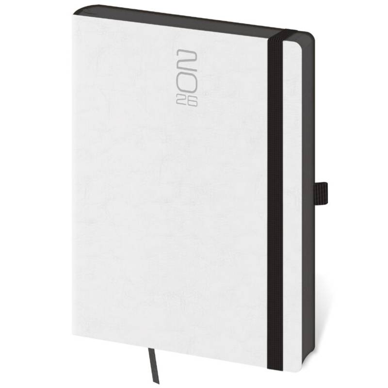 Týždenný diár A5 Memory biely s gumičkou, 2026 Týždenný diár A5 Memory biely s gumičkou, 2026