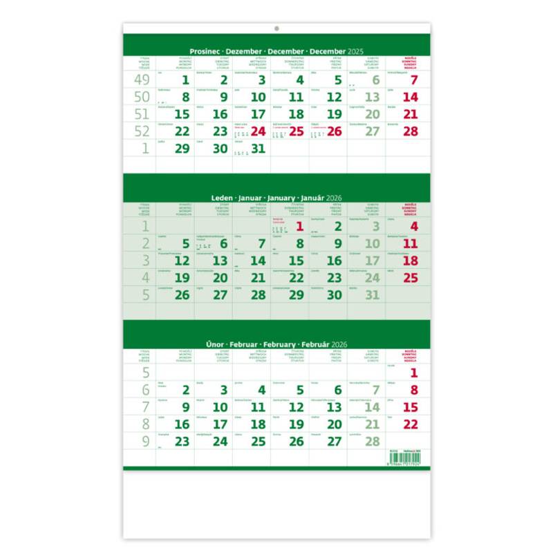 Tříměsíční kalendář zelený, 2026 Tříměsíční kalendář zelený, 2026