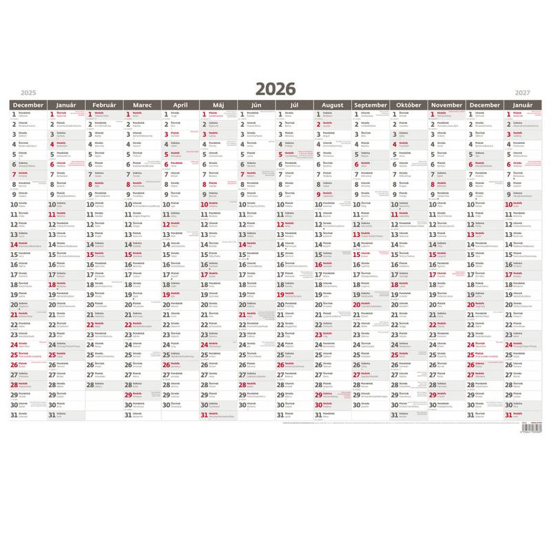 Plánovacia ročná mapa A1 - bezobrázková, 2026 Plánovacia ročná mapa A1 - bezobrázková, 2026