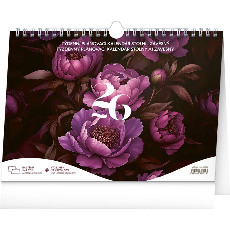NOTIQUE Týdenní plánovací kalendář Fialové květiny 2026, 30 x 21 cm NOTIQUE Týdenní plánovací kalendář Fialové květiny 2026, 30 x 21 cm