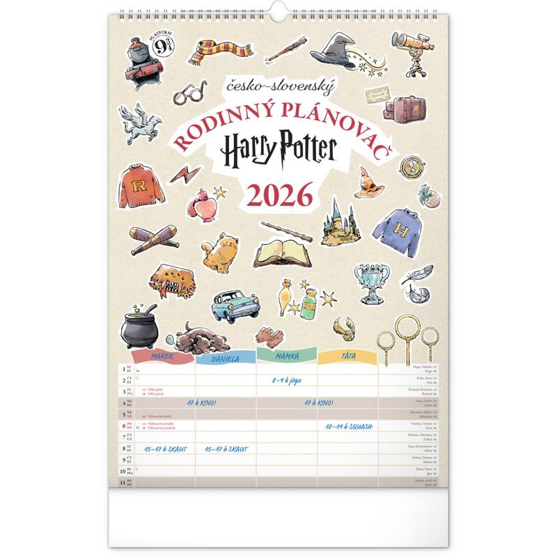 NOTIQUE Nástěnný kalendář Rodinný plánovací Harry Potter 2026, 33 x 46 cm NOTIQUE Nástěnný kalendář Rodinný plánovací Harry Potter 2026, 33 x 46 cm