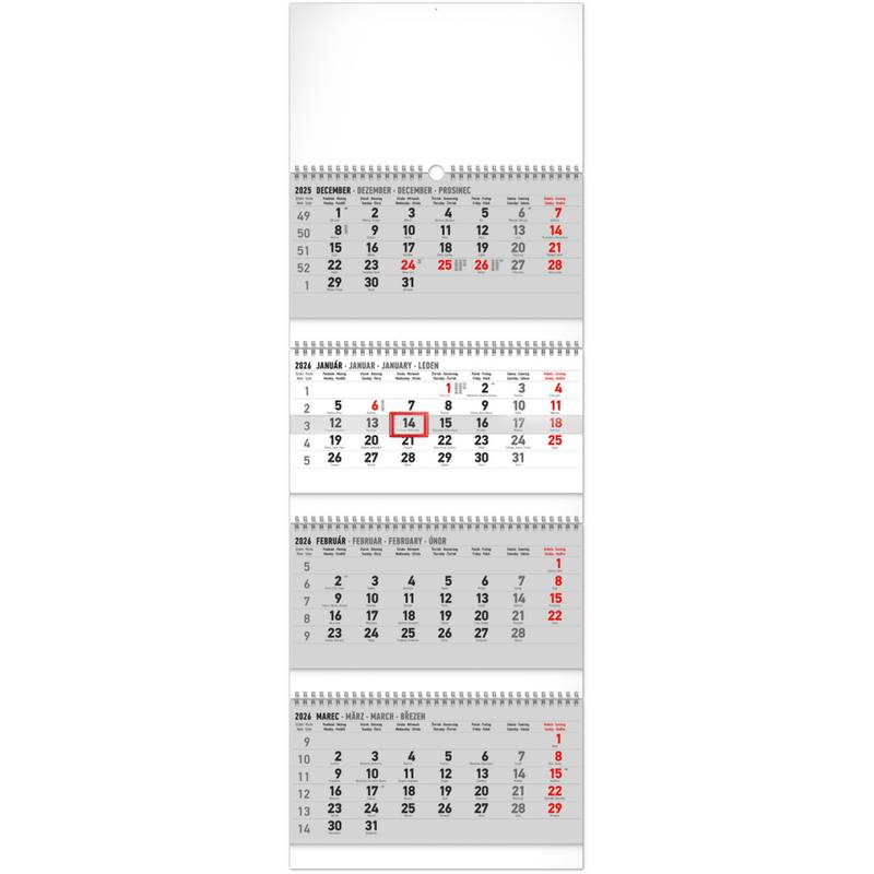NOTIQUE Nástenný kalendár 4-mesačný štandard skladací 2026, 29,5 x 84,5 cm NOTIQUE Nástenný kalendár 4-mesačný štandard skladací 2026, 29,5 x 84,5 cm