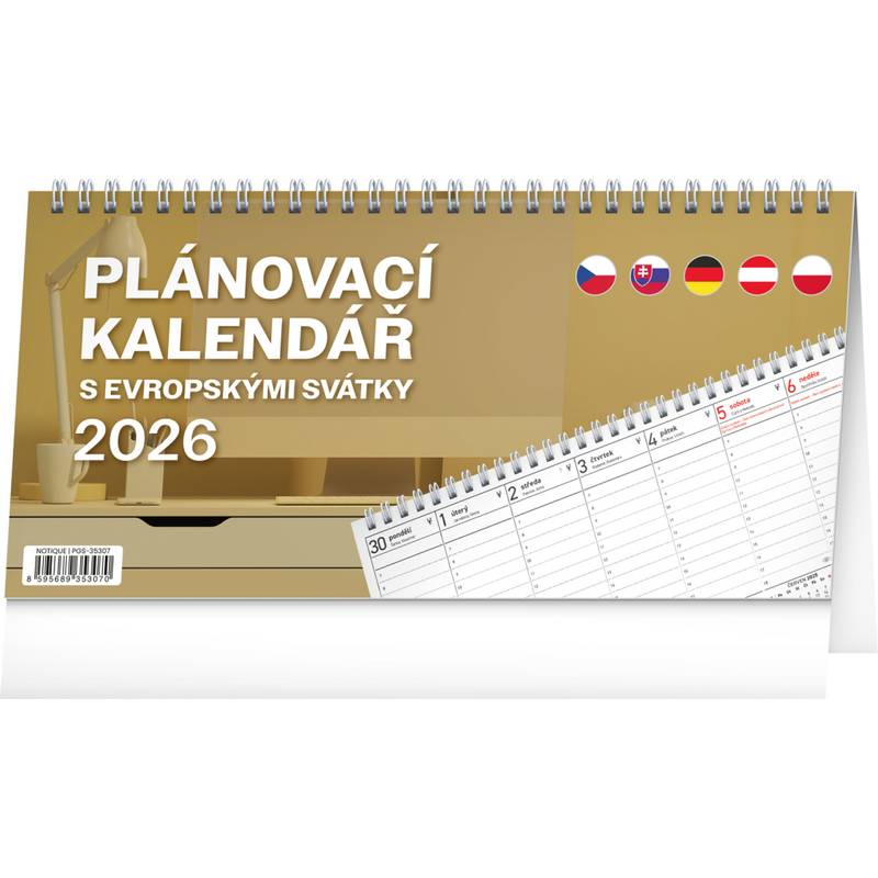 NOTIQUE Stolní kalendář s evropskými svátky CZ 2026 25 x 12,5 cm NOTIQUE Stolní kalendář s evropskými svátky CZ 2026 25 x 12,5 cm