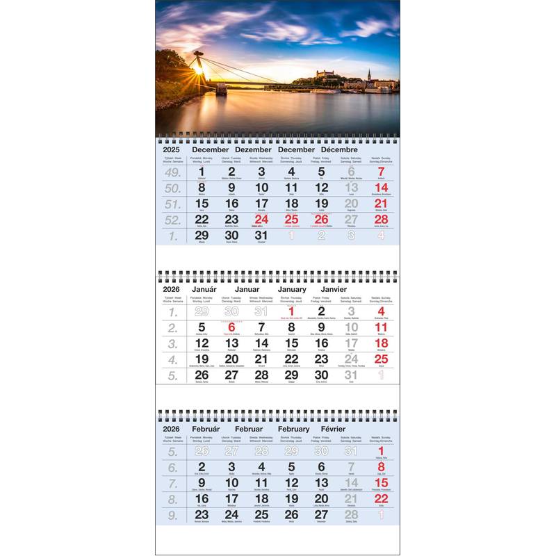 Nástenný 3M kalendár 2026, Maxi modrý, Bratislava Nástenný 3M kalendár 2026, Maxi modrý, Bratislava