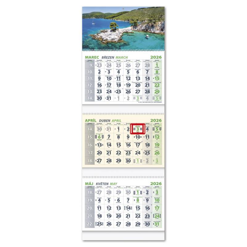 Nástenný kalendár 3-ŠPIRÁLOVÝ 2026 - Pobrežie Nástenný kalendár 3-ŠPIRÁLOVÝ 2026 - Pobrežie