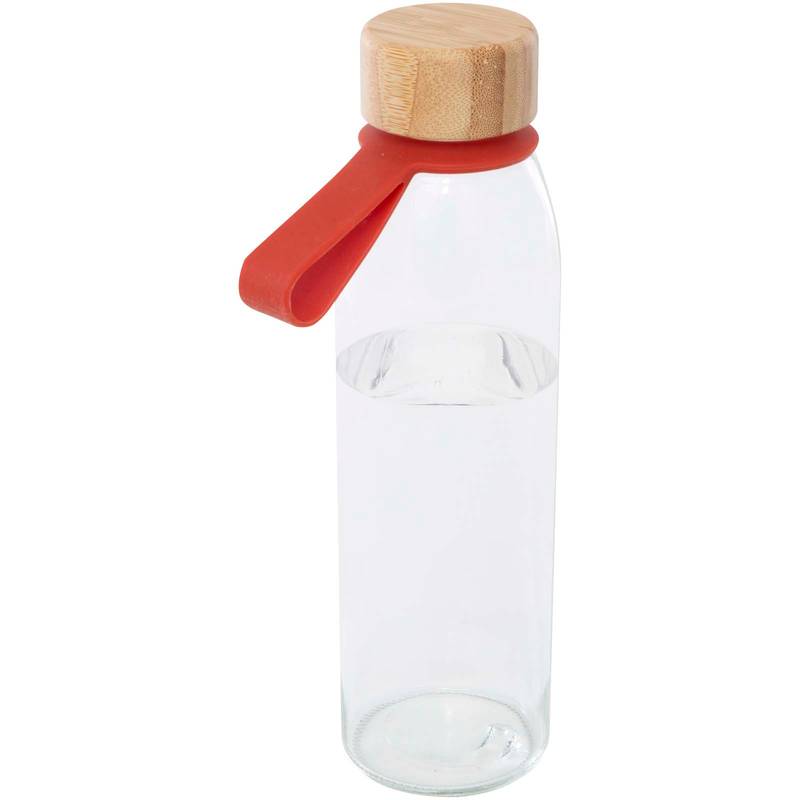 Sklenená fľaša na vodu Porto 500 ml, silikónovou rukoväťou a bambusovým viečkom, červená Brick Sklenená fľaša na vodu Porto 500 ml, silikónovou rukoväťou a bambusovým viečkom, červená Brick
