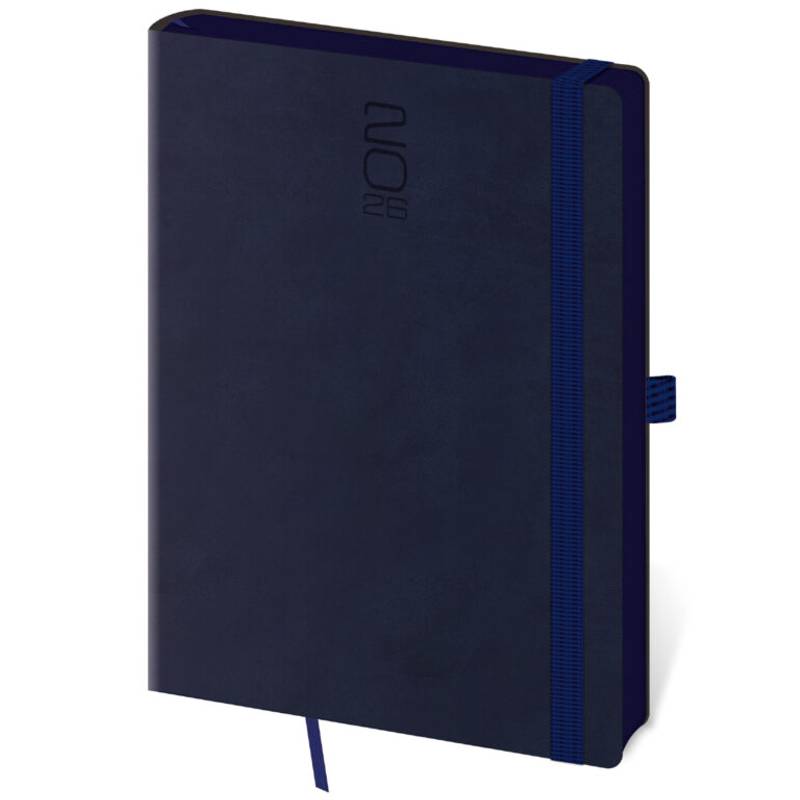 Denný diár A5 Memory tmavomodrý s gumičkou, 2026 Denný diár A5 Memory tmavomodrý s gumičkou, 2026