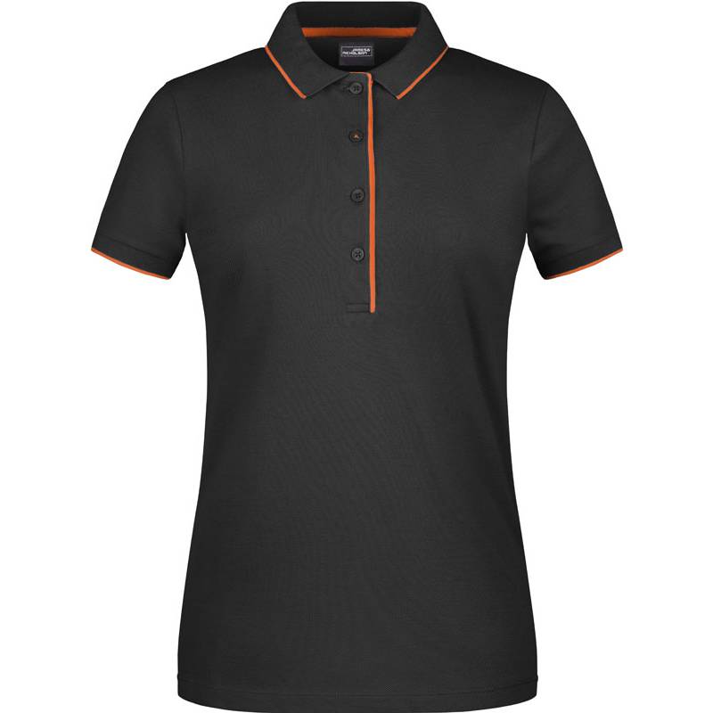 James & Nicholson | JN 727, Dámske piqué polo s légou, čierna - oranžová, XS James & Nicholson | JN 727, Dámske piqué polo s légou, čierna - oranžová, XS