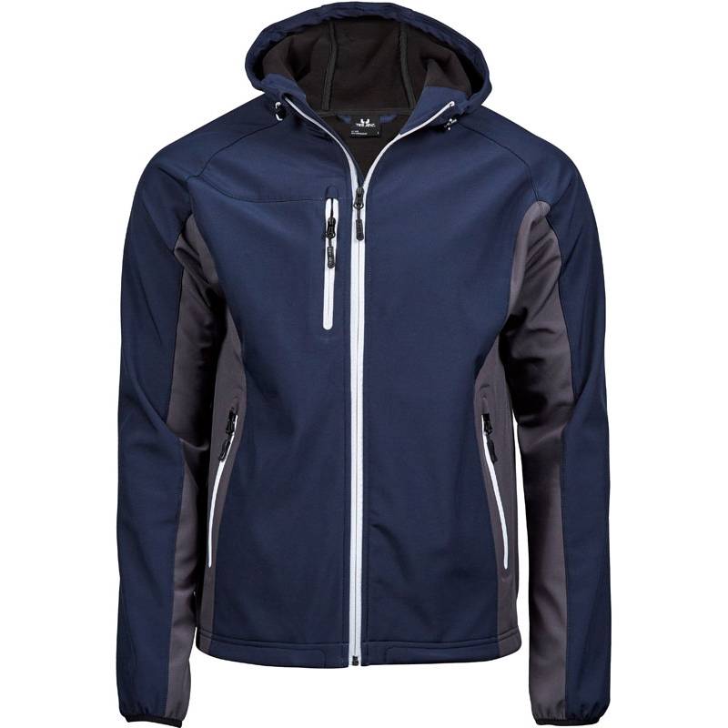 Tee Jays | 9514, Pánská 3-vrstvá softshell bunda s kapucí, modrá navy - šedá dark, S Tee Jays | 9514, Pánská 3-vrstvá softshell bunda s kapucí, modrá navy - šedá dark, S