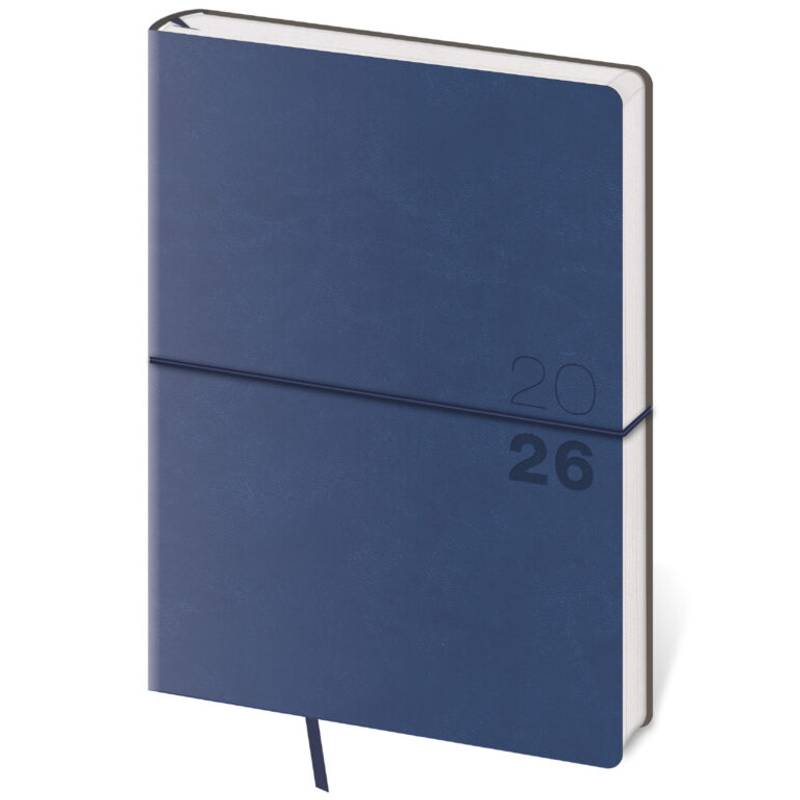 Denný diár A5 Flexio tmavomodrý s gumičkou, 2026 Denný diár A5 Flexio tmavomodrý s gumičkou, 2026