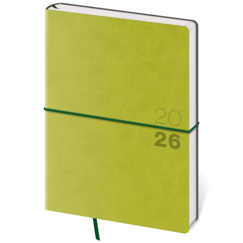 Denní diář A5 Flexio zelený s gumičkou, 2026 Denní diář A5 Flexio zelený s gumičkou, 2026